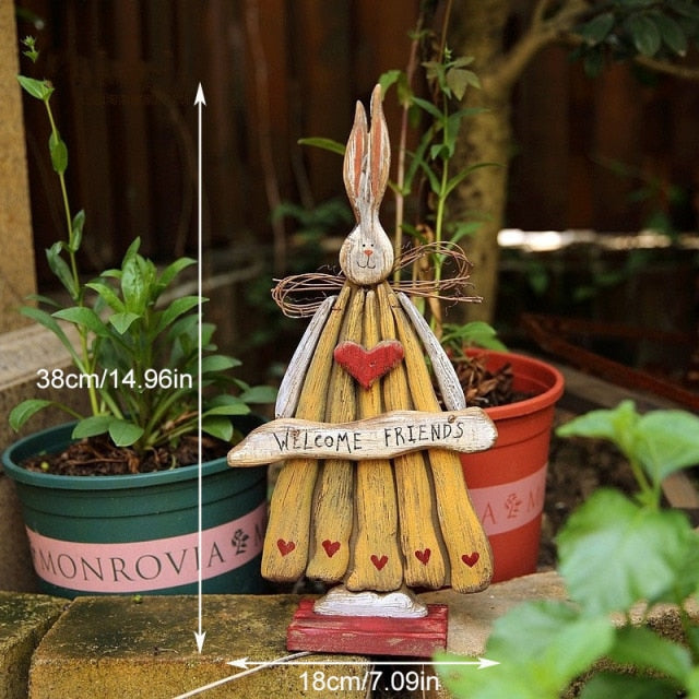 Wood Retro Easter Bunny Outdoor Ornament