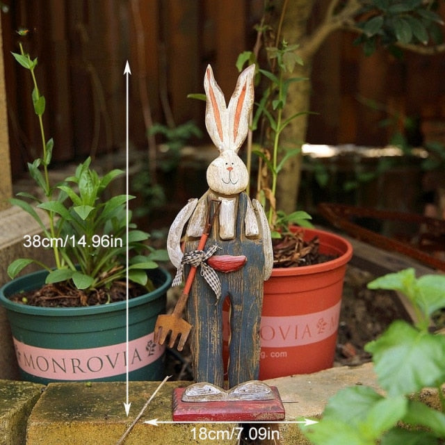 Wood Retro Easter Bunny Outdoor Ornament