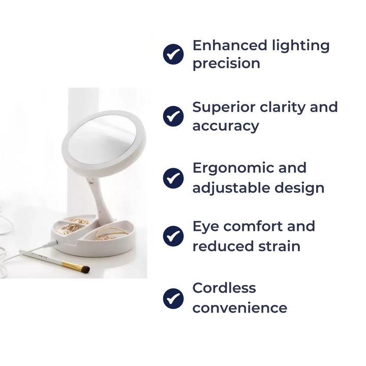 Sided Magnifying Mirror – LED Illumination – 10× Magnification – Makeup &amp; Tweezing
