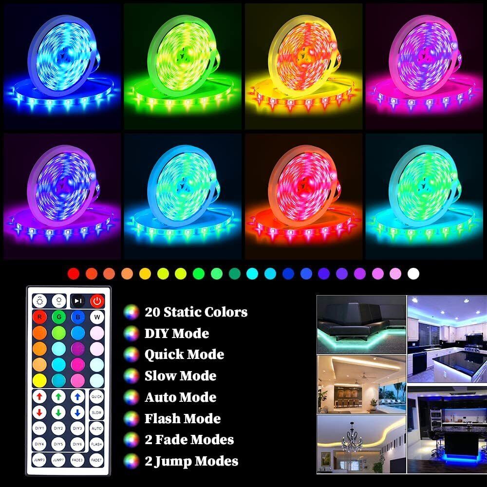 LED Light Strip, 30 m, 15 m, Music Synchronization, Bluetooth, 5050, RGB Ambient Light with Remote Control