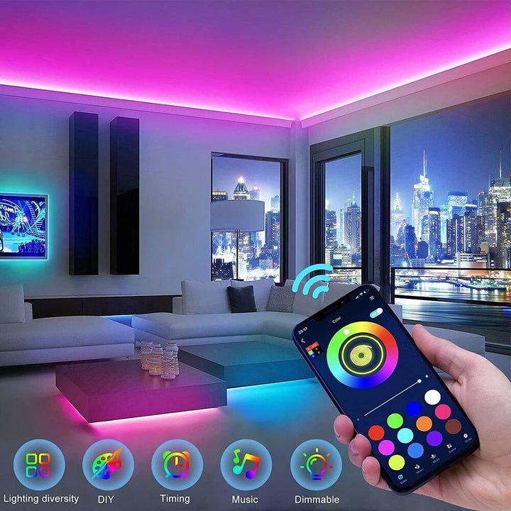 LED Light Strip, 30 m, 15 m, Music Synchronization, Bluetooth, 5050, RGB Ambient Light with Remote Control