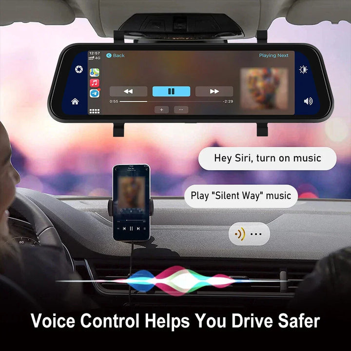 Rearview Mirror Dash Cam 4K Front &amp; Rear | CarPlay &amp; Smart Driving Assistant