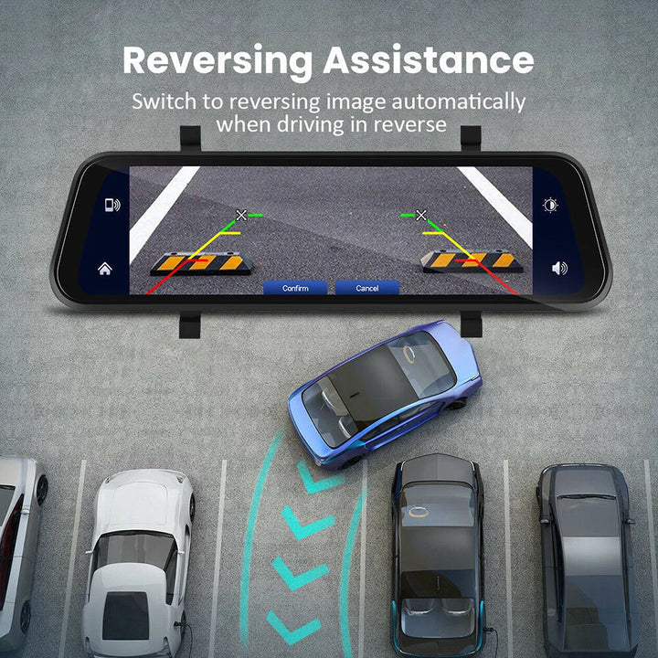 Rearview Mirror Dash Cam 4K Front &amp; Rear | CarPlay &amp; Smart Driving Assistant