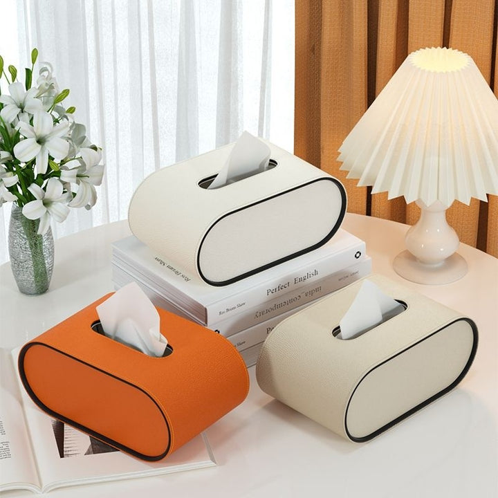 Tissue box - Oval Elegance - Leather design - Functional &amp; Stylish