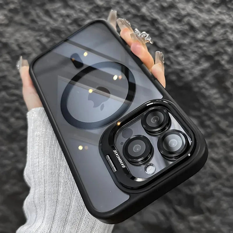 Shockproof Magnetic Phone Case with Glass Lens Guard &amp; Stand – 1+1 FREE