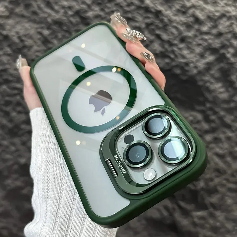 Shockproof Magnetic Phone Case with Glass Lens Guard &amp; Stand – 1+1 FREE