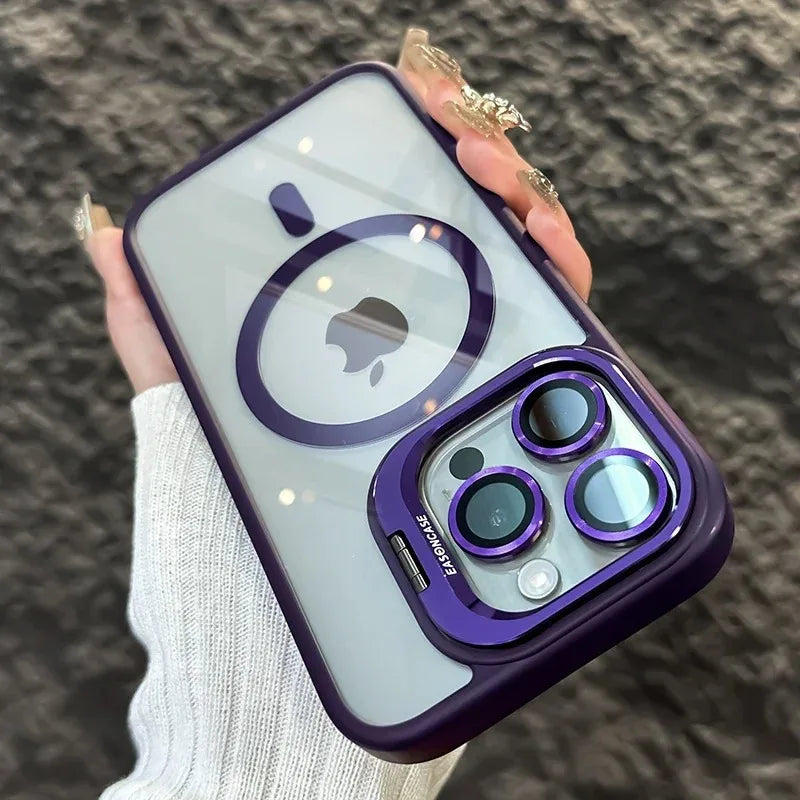 Shockproof Magnetic Phone Case with Glass Lens Guard &amp; Stand – 1+1 FREE