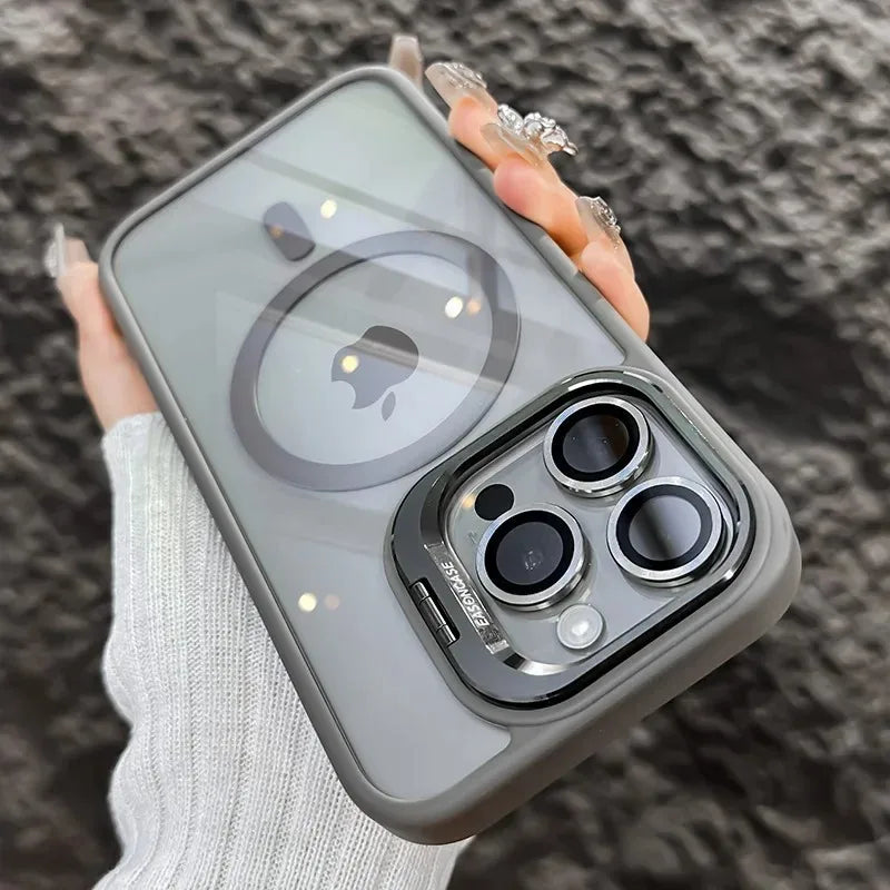 Shockproof Magnetic Phone Case with Glass Lens Guard &amp; Stand – 1+1 FREE