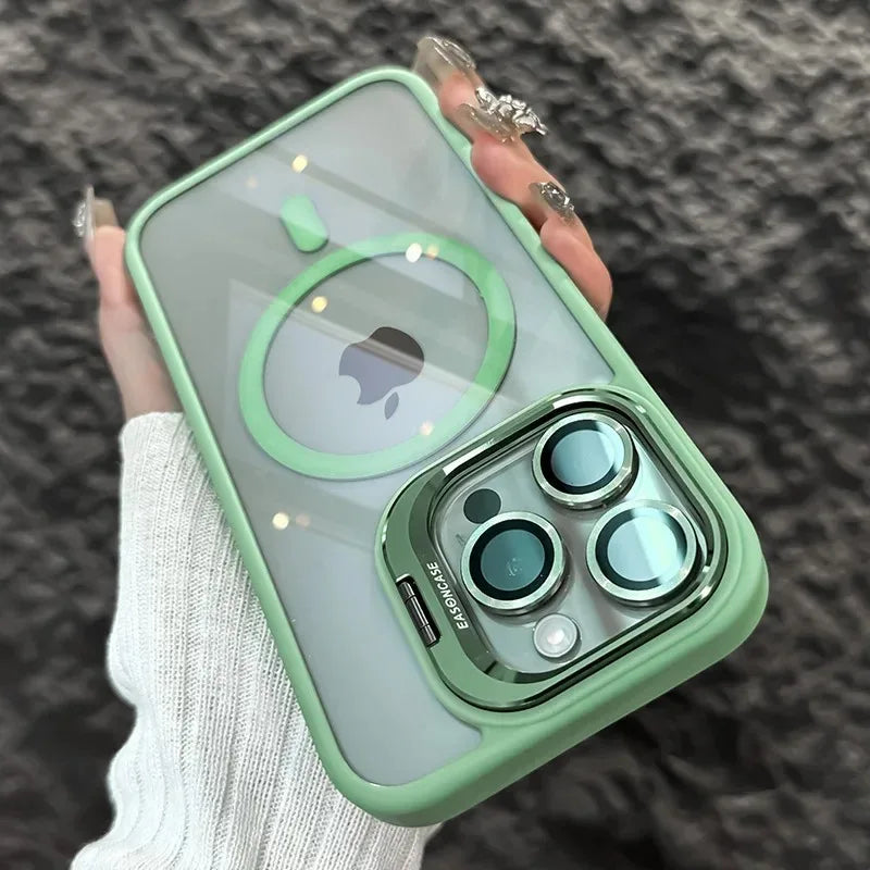Shockproof Magnetic Phone Case with Glass Lens Guard &amp; Stand – 1+1 FREE