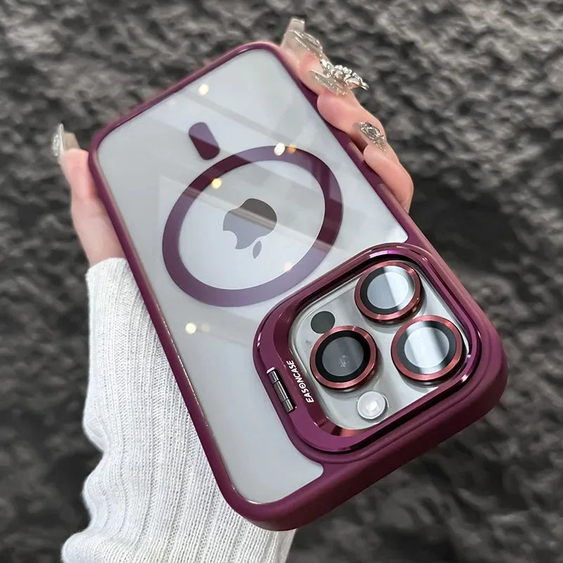 Shockproof Magnetic Phone Case with Glass Lens Guard &amp; Stand – 1+1 FREE