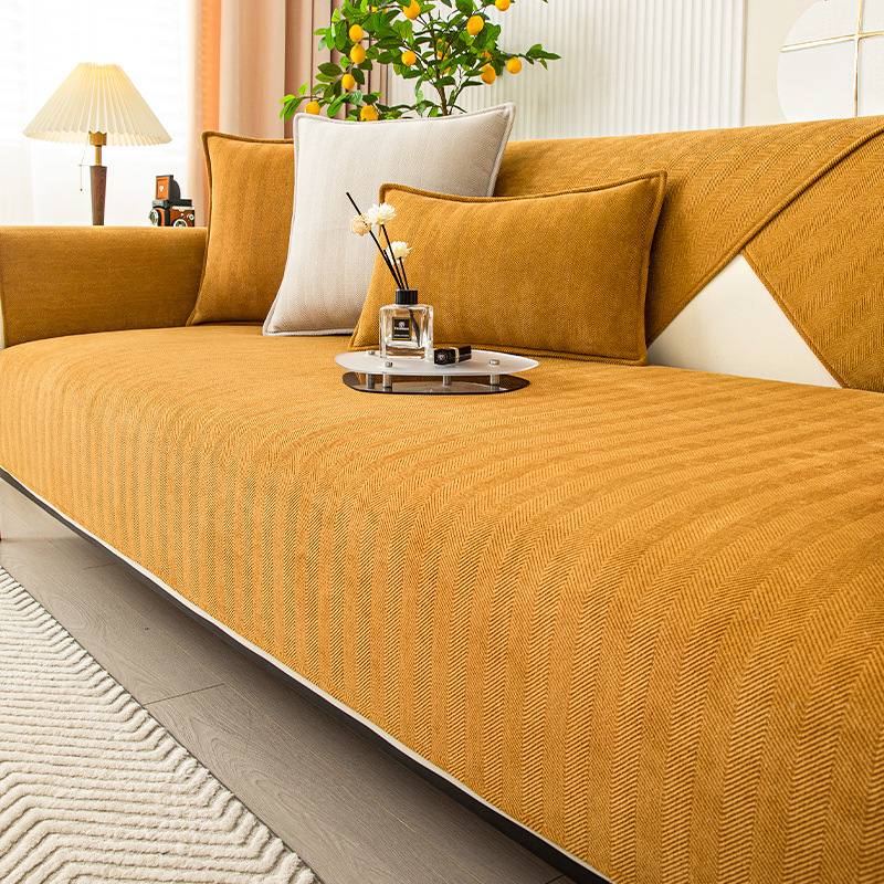 Wavy Check Chenille Fabric Furniture Protector Sofa Cover