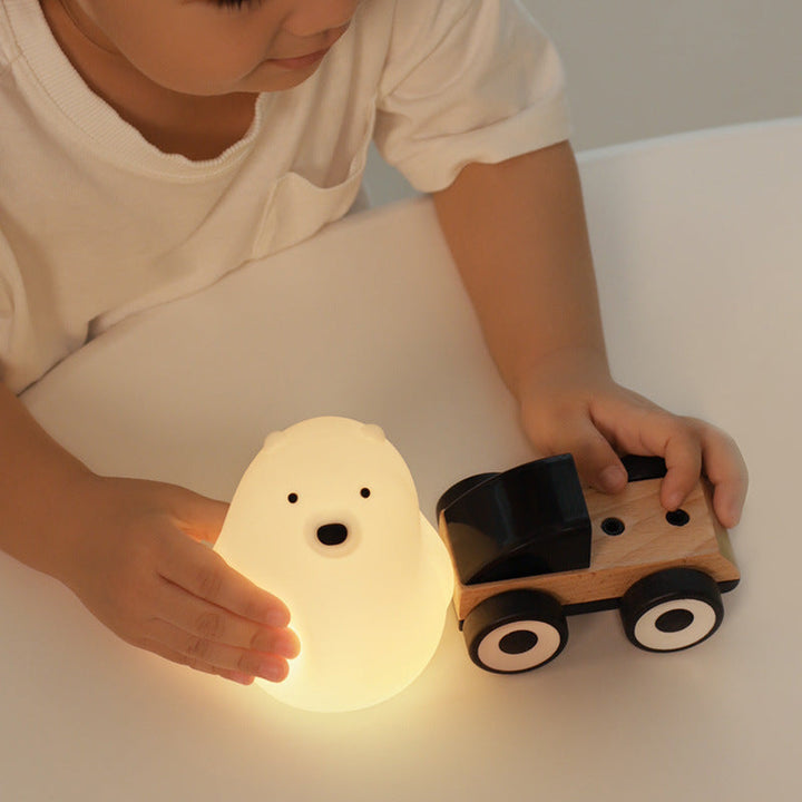 Squeezeable Silicone White Bear LED Night Light - Perfect Gift for Kids and Girls