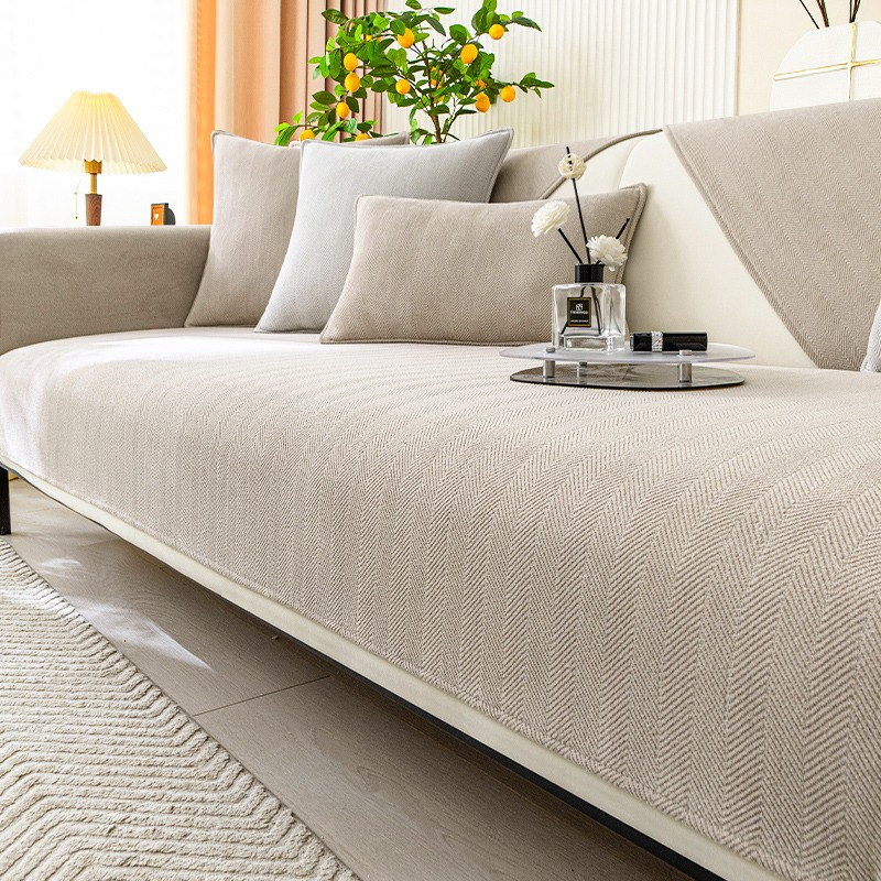 Wavy Check Chenille Fabric Furniture Protector Sofa Cover