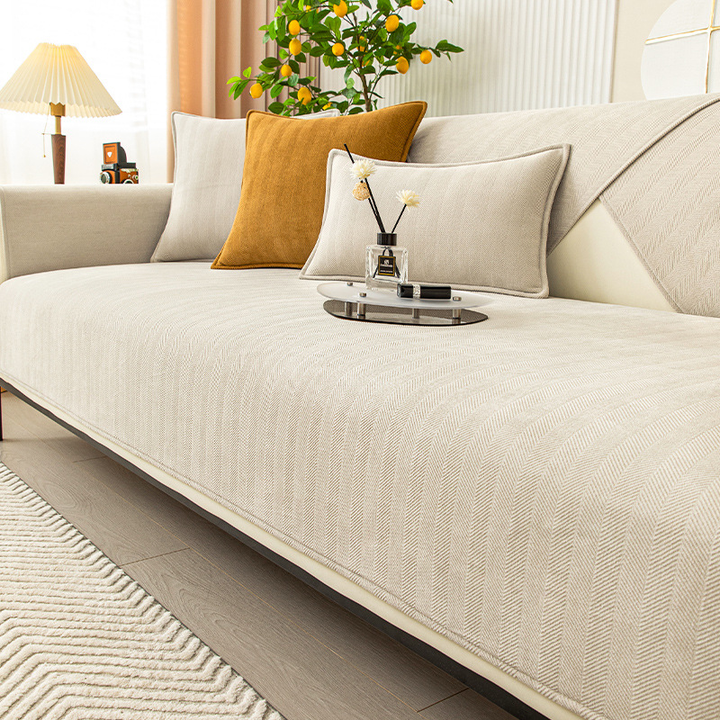 Wavy Check Chenille Fabric Furniture Protector Sofa Cover