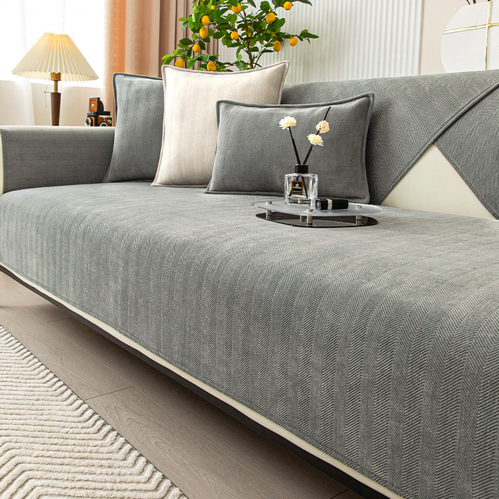 Wavy Check Chenille Fabric Furniture Protector Sofa Cover
