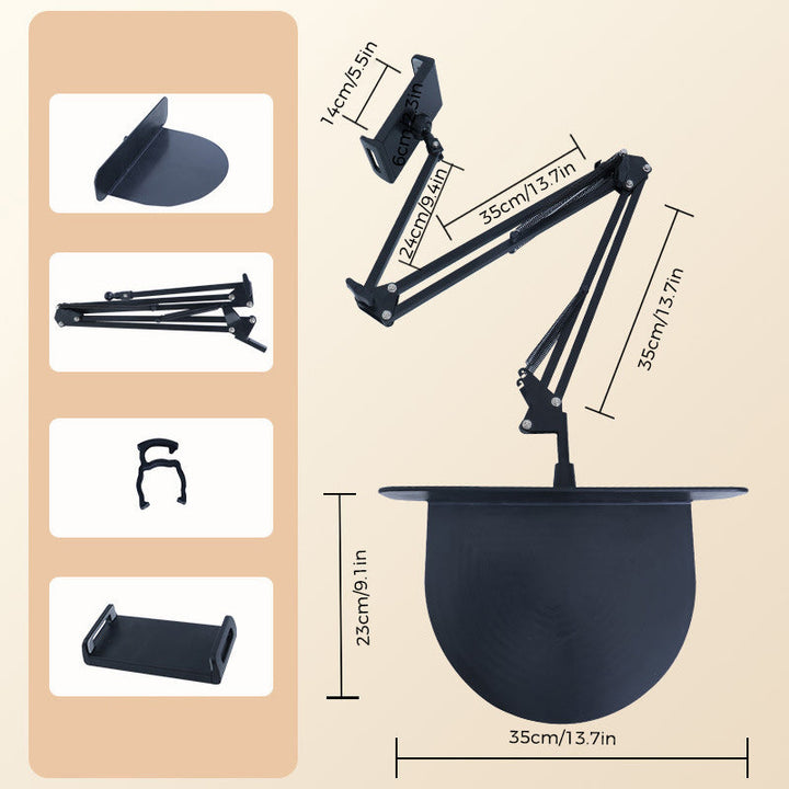 Extendable, concealed phone/tablet holder at the bed
