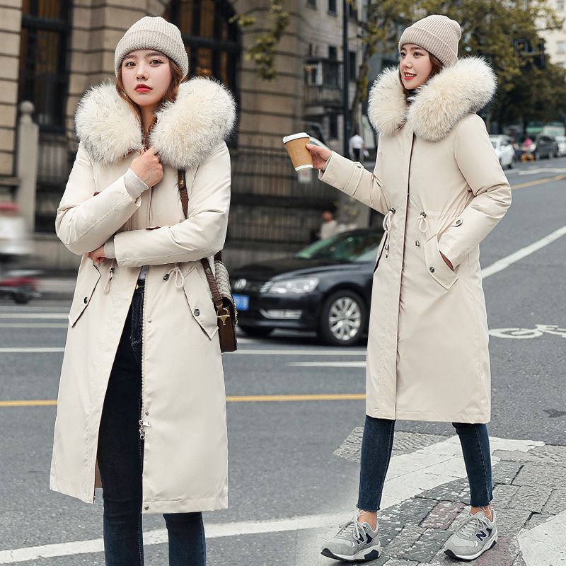 Winter coat with hood and fur collar, casual parka for women