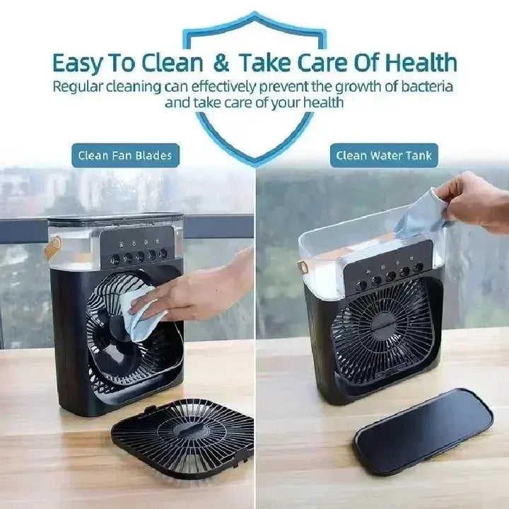 3-in-1 Portable Air Cooler with LED Lights – USB-Powered Desktop Fan, Humidifier &amp; Night Light |
