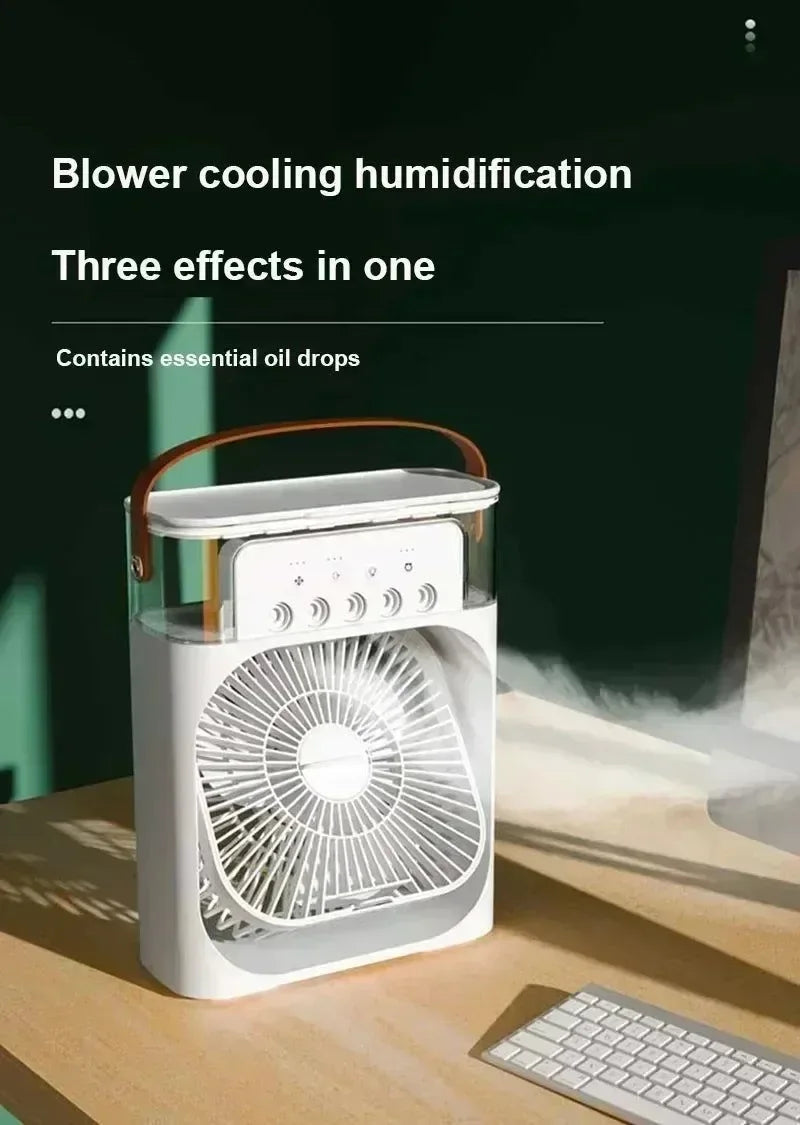 3-in-1 Portable Air Cooler with LED Lights – USB-Powered Desktop Fan, Humidifier &amp; Night Light |