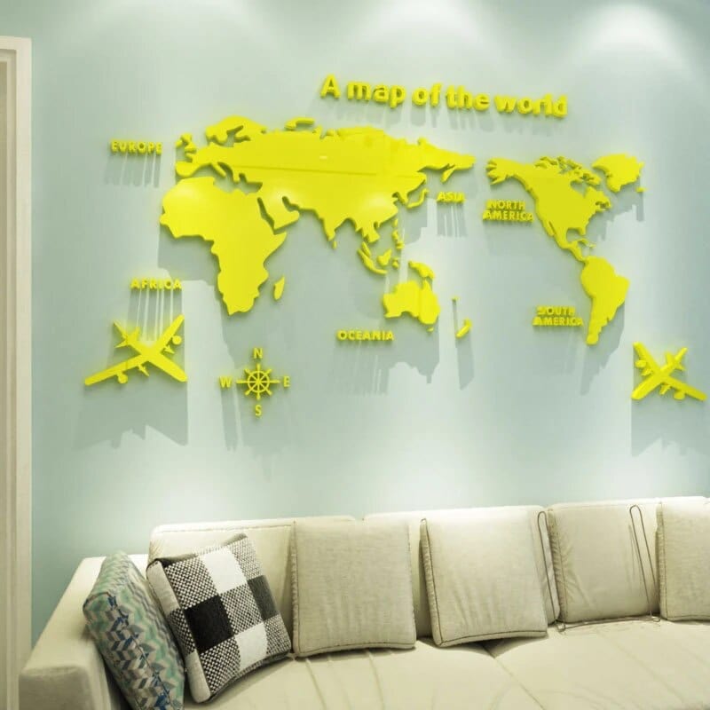 3D World Map Wall Sticker
