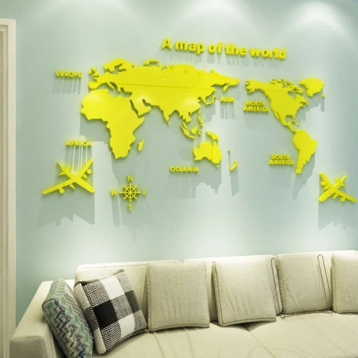 3D World Map Wall Sticker